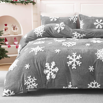 3 Piece Christmas Duvet Cover Queen Size, Snowflake Jacquard Queen Duvet Covers Fluffy, Winter Cozy Bedding Set with