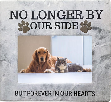 Dog Memorial Picture Frame - "No Longer By Our Side, Forever in Our Hearts" - Pet Loss Sympathy Gift for Dog or Cat
