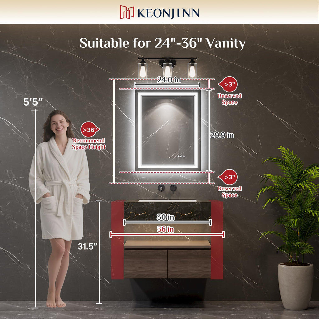 24" x 30" LED Bathroom Mirror with Lights, Frontlit & Backlit