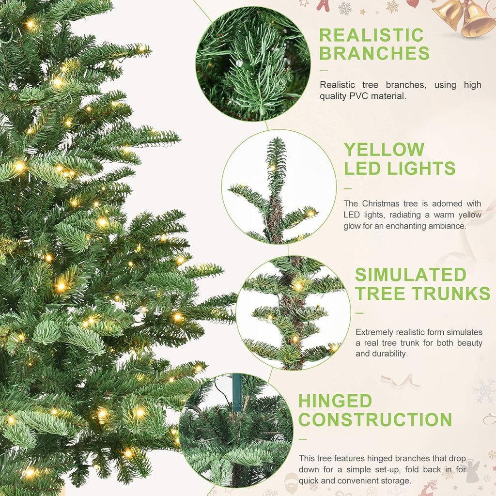 Prelit Artificial Christmas Tree, Premium Douglas Fir Christmas Tree with 1307 Branch Tips & 500 Warm White
