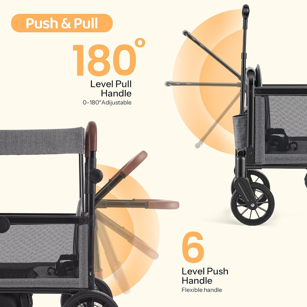 Stroller Wagon for 2 Kids, Foldable Seater with Canopy