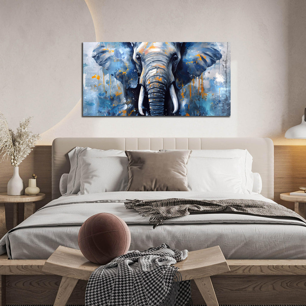 Elephant Wall Art for Lving room, Animal Canvas Wall Decor, Blue Picture Print Arwork, Size 20x40 Inches