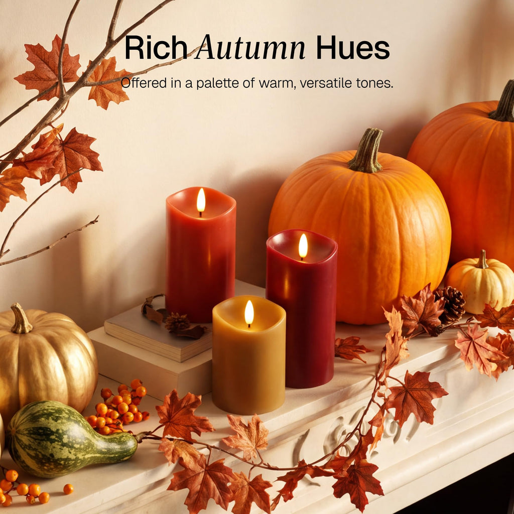 Fall Flameless Pillar Candles with Remote, Real Wax LED Candles, Set of 3