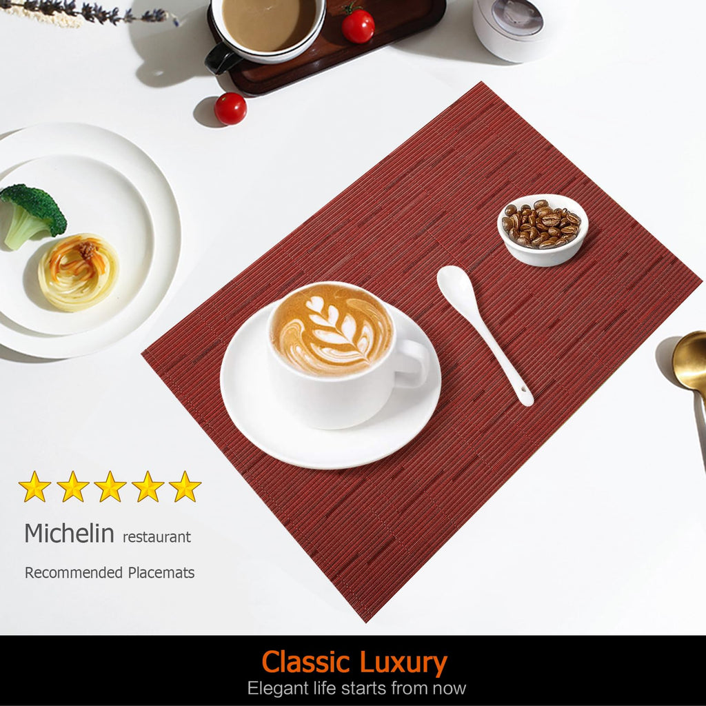 Red Vinyl Placemats Set of 12, Heat Resistant Table Placemats