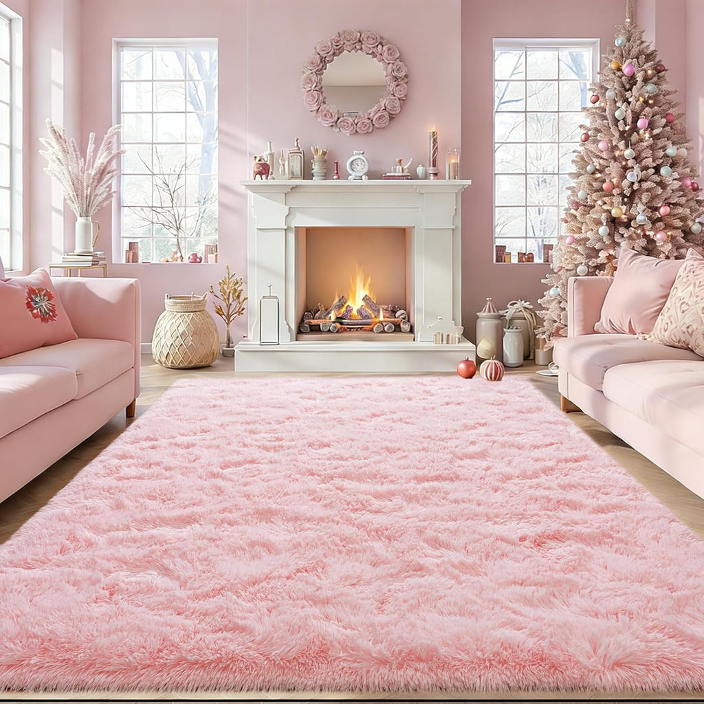 Ultra Soft Pink Rugs 6x9 Feet, Fluffy Shag Area Rugs, Large Comfy Furry for Girls Kids Baby Room Decor Teenage Pastel