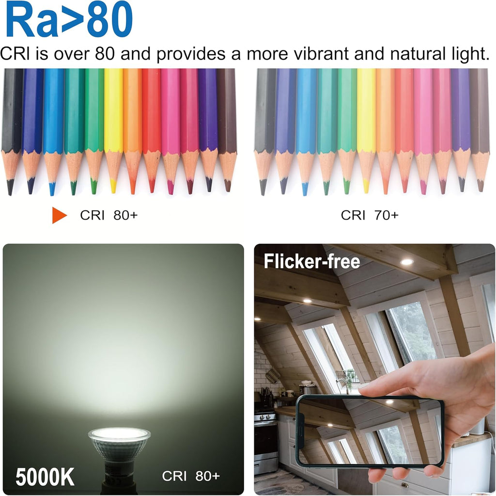 GU10 Dimmable LED Bulbs, 7W Equivalent to 75W, 5000K Daylight White, 25,000 Hours Lifespan Energy Efficient Light