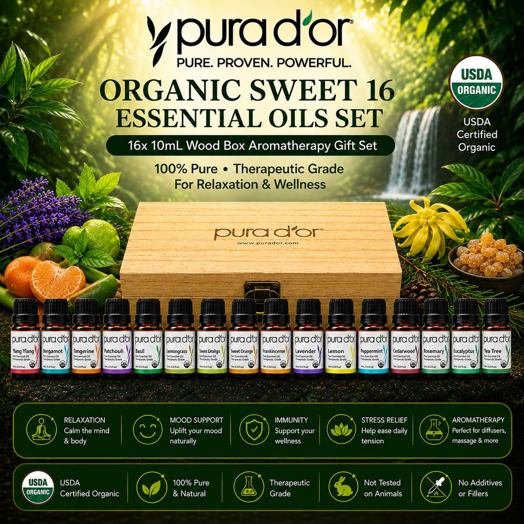 Organic Sweet16 Essential Oils Aromatherapy Box Set, 10mL x16