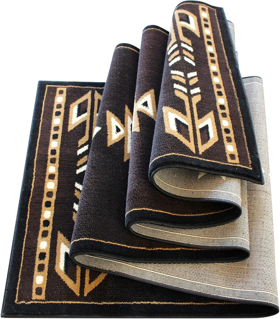 Southwest Native American Area Rug in Brown, Black, Beige & Ivory