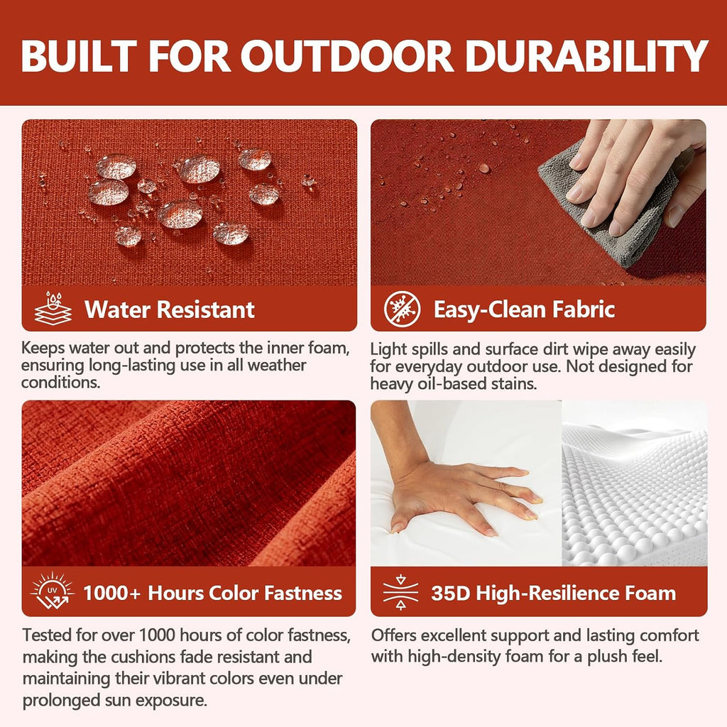 24x24 Outdoor Deep Seat Cushions 2-Pack, 30D Foam, Quarry Red | 30D High-Resilience Foam, Fade-Resistant for 1000+