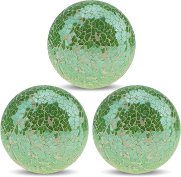Mosaic Glass Ball Green Decorative Balls for Bowls 3.35inch - Set of 3