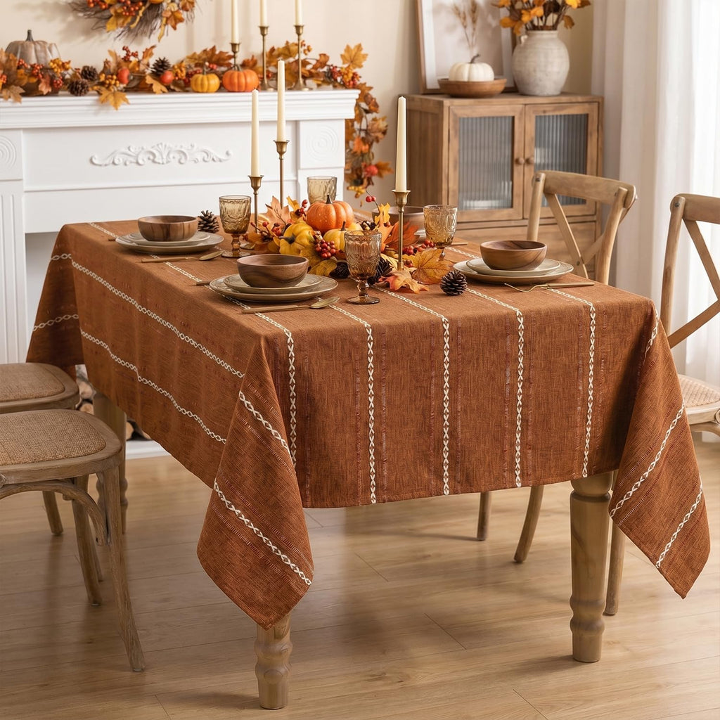 Fall Caramel Rectangular Tablecloth, 60×84 Inch, Rustic Style