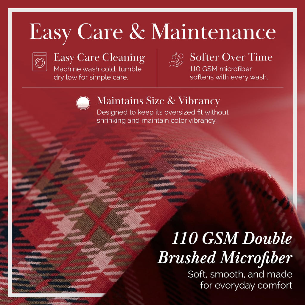 Plaid Duvet Cover Set Easy Care Hotel Quality Red