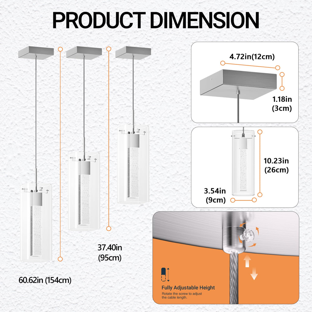 LED Crystal Pendant Light Island, Brushed Nickel, 1 Pack
