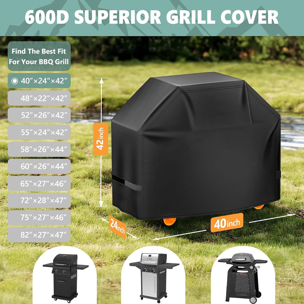 Grill Cover 40 Inch - Small Gas BBQ Cover for Outdoor Grill - 600D Outside Barbecue Covers Waterproof Heavy Duty for