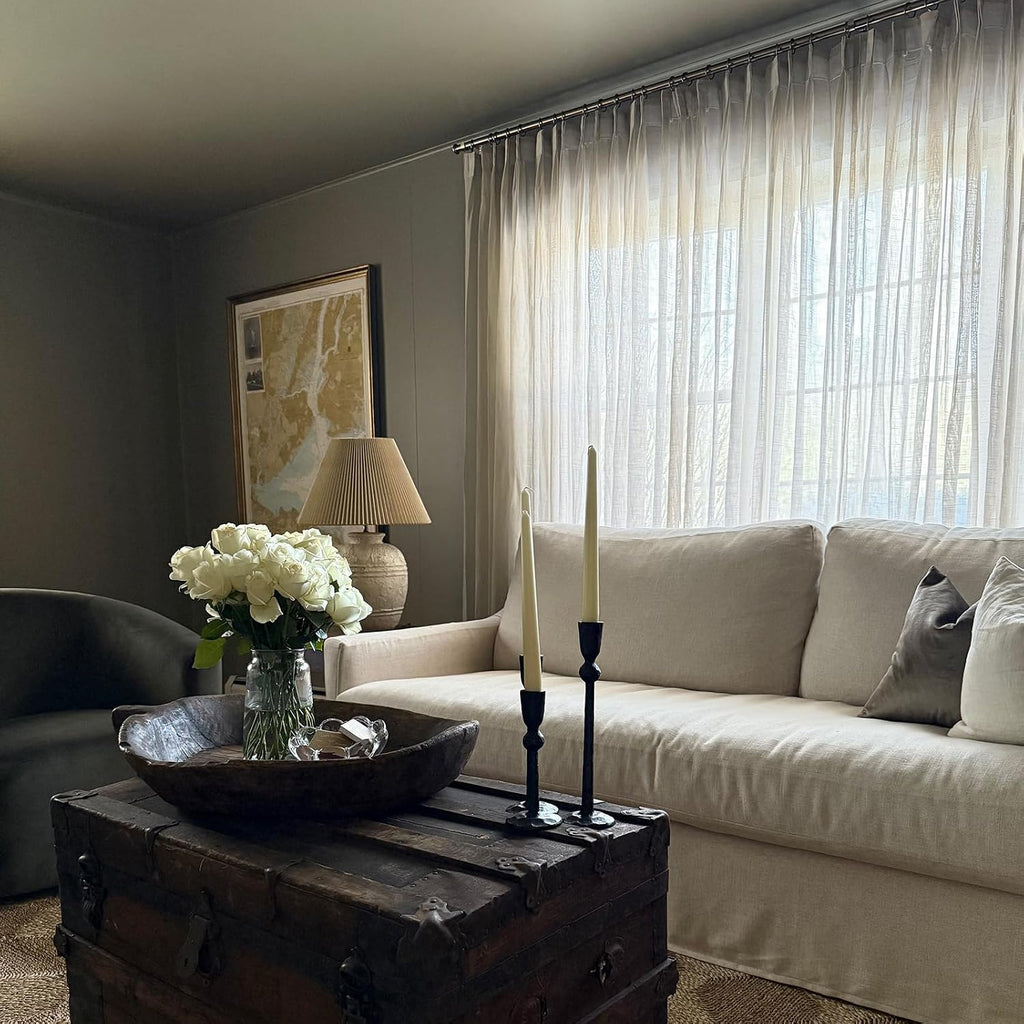 Light Brown Linen Textured Sheer Curtains 102 Inches Long Pinch Pleat Drapes for Living Room Bedroom Faux Linen