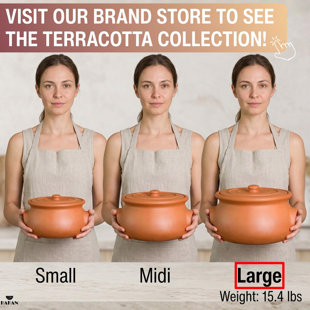 Suphan Handmade 7.6-Quart Large Clay Cooking Pot with Lid, Natural Unglazed Cookware, Terracotta Cazuela, Casserole