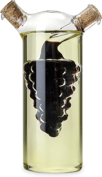 2-In-1 Oil and Vinegar Cruet Bottle with Cork Stoppers, Olive Oil and Balsamic Vinegar Dispenser, Hand Blown Glass