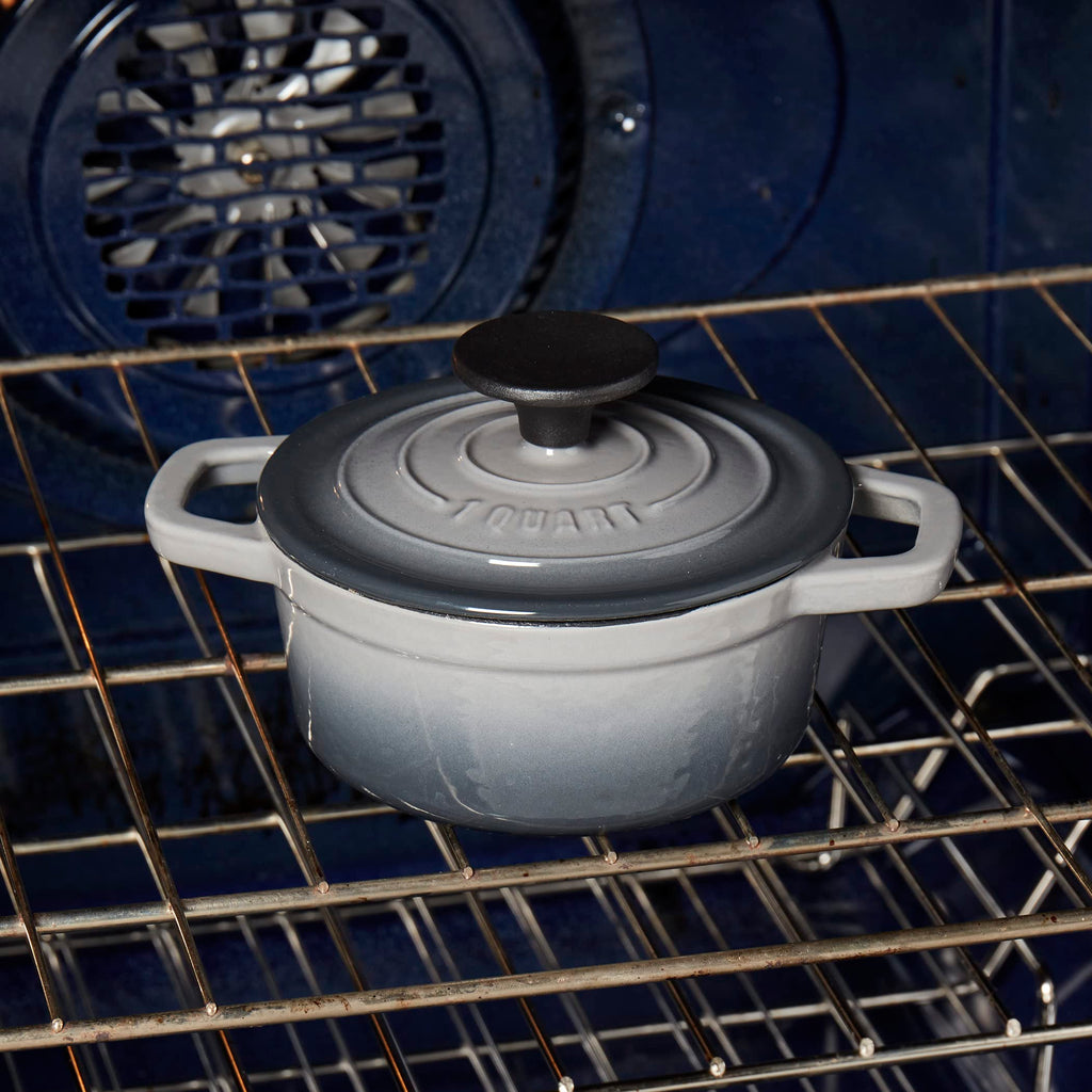 & Clark 1-Quart Enameled Cast Iron Dutch Oven Pot with Lid, Gray
