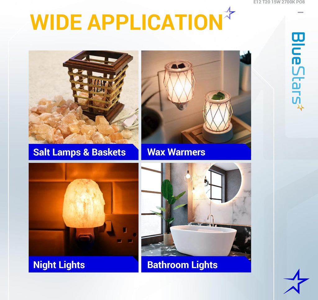 E12 T20 Himalayan Salt Lamp Bulb 120V 15W 2700K Warm White