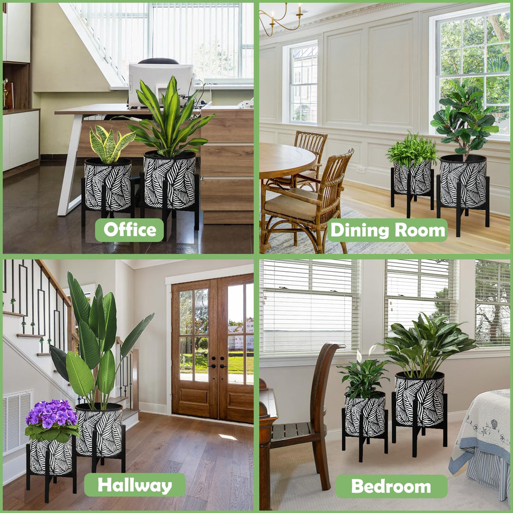 10 & 12 Inches Flower Plant Pot with Stand Set of 2 with Drainage Holes