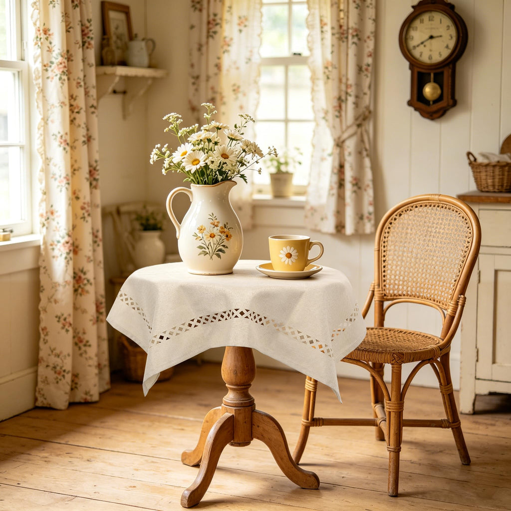 Fall Beige Small Square Tablecloth 24 x 24inch, Farmhouse Table Cloth Decor