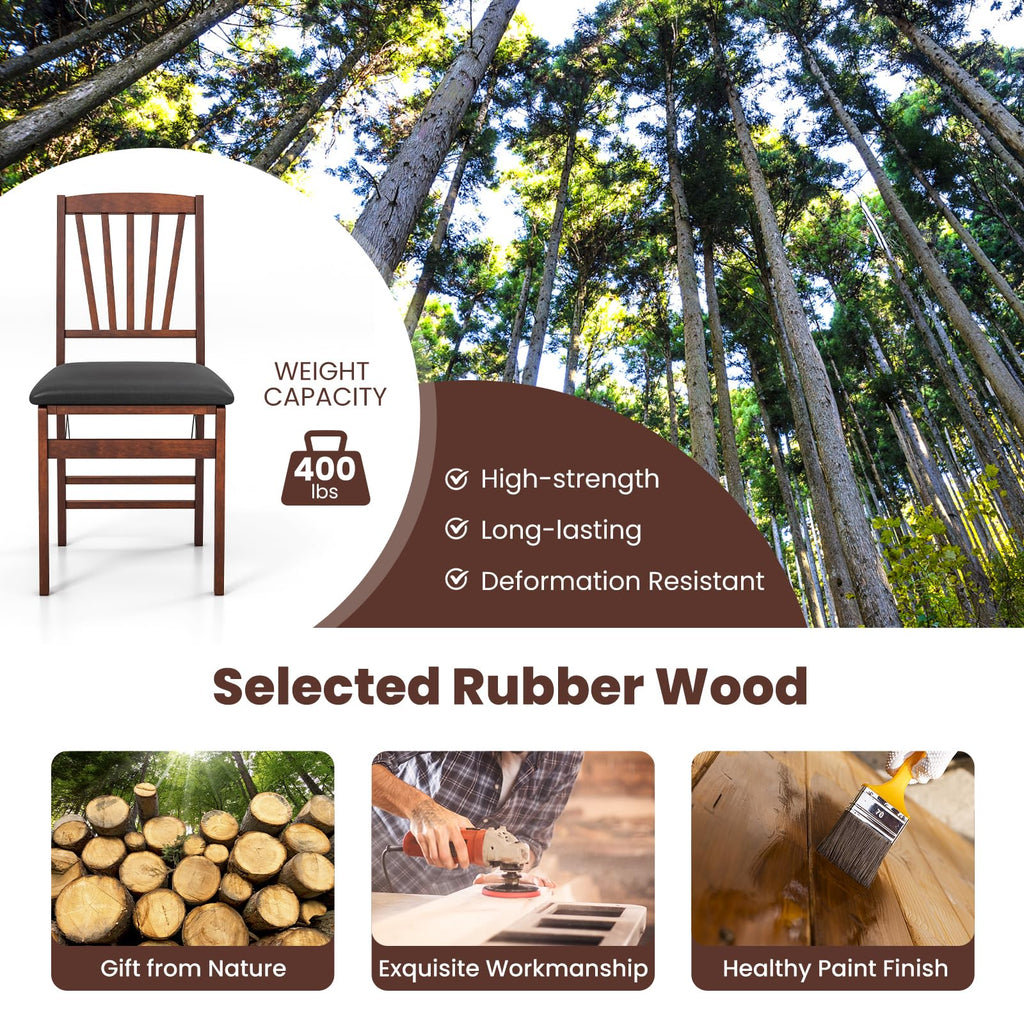 Folding Dining Chairs Set of 4, Foldable Chairs with Padded Seat & High Backrest, Wooden Dining Chairs, 4 Pack Side