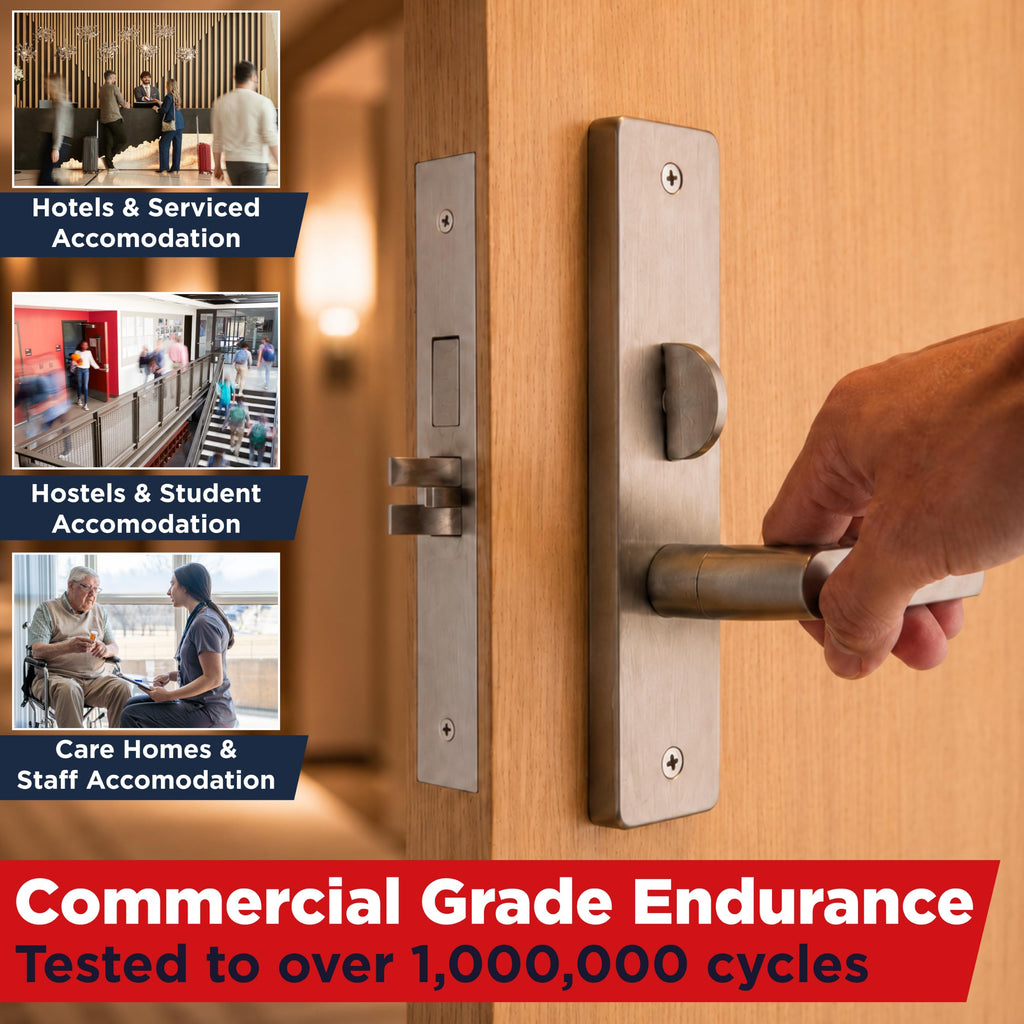 Grade 1 Commercial Mortise Lock Set, F13 Dormitory/Exit Function, Escutcheon Panel Trim, Satin Stainless Steel