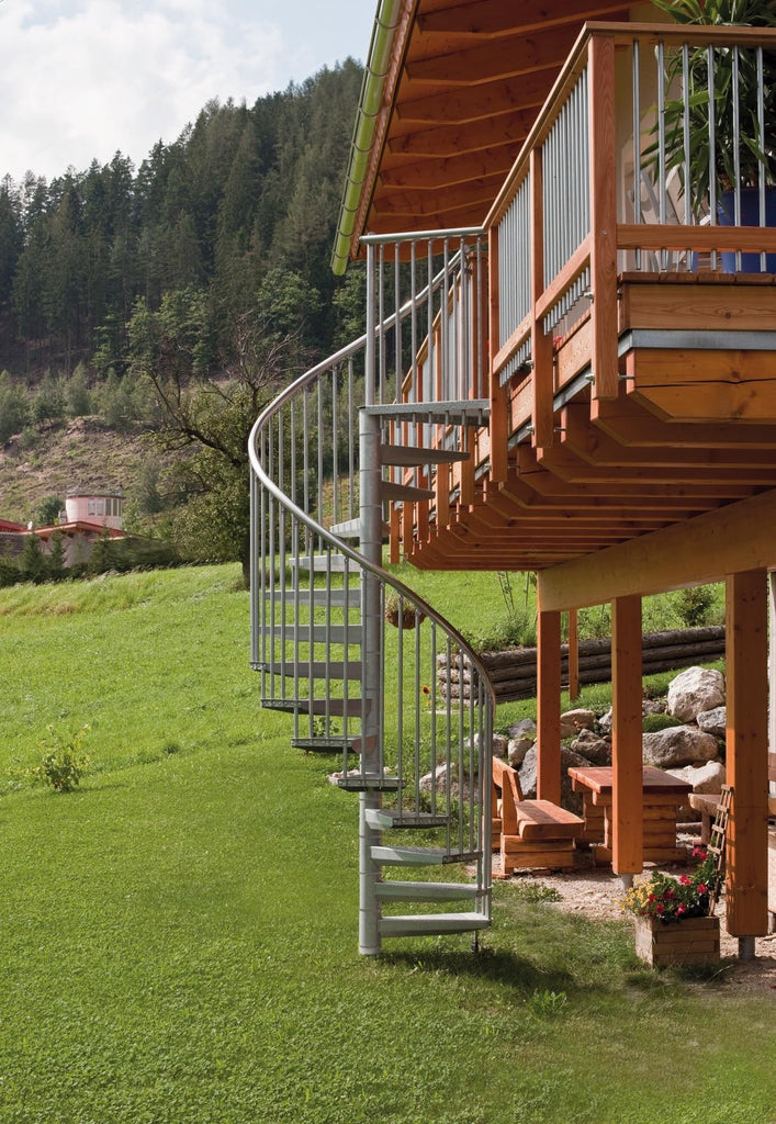 Austrian Outdoor Spiral Staircase, Galvanized Steel Non-Slip Step Railing, Aluminum Powder Coated Handrail, 47.24"