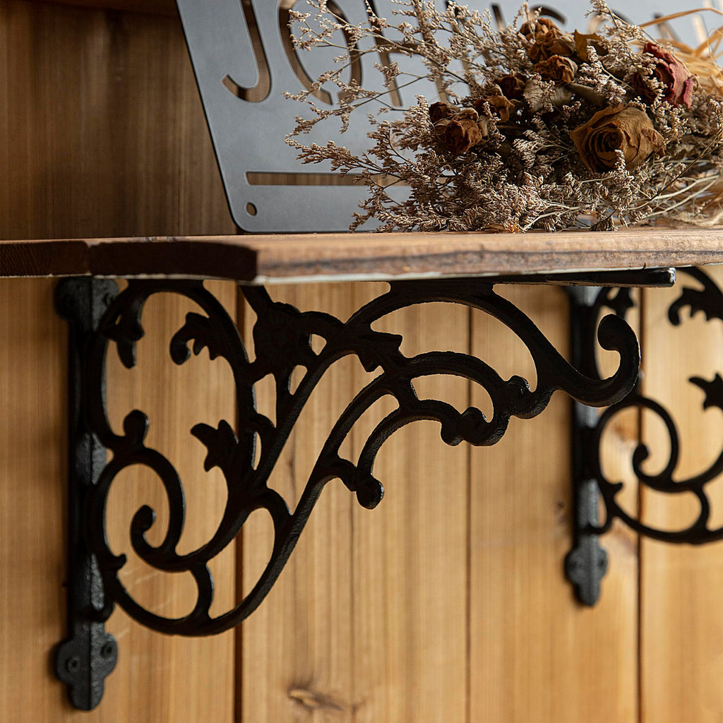 14''x8.5'' Decorative Shelf Brackets,2 Pack Cast Iron Shelf Supply,14 Inch Large Antique Black Corbesl,Screws Anchors
