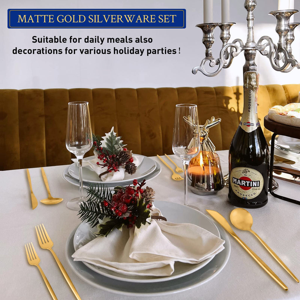 Gold Silverware Set for 8, Stainless Steel Flatware Set, 40-Pieces Cutlery Tableware set Include Spoons And Forks