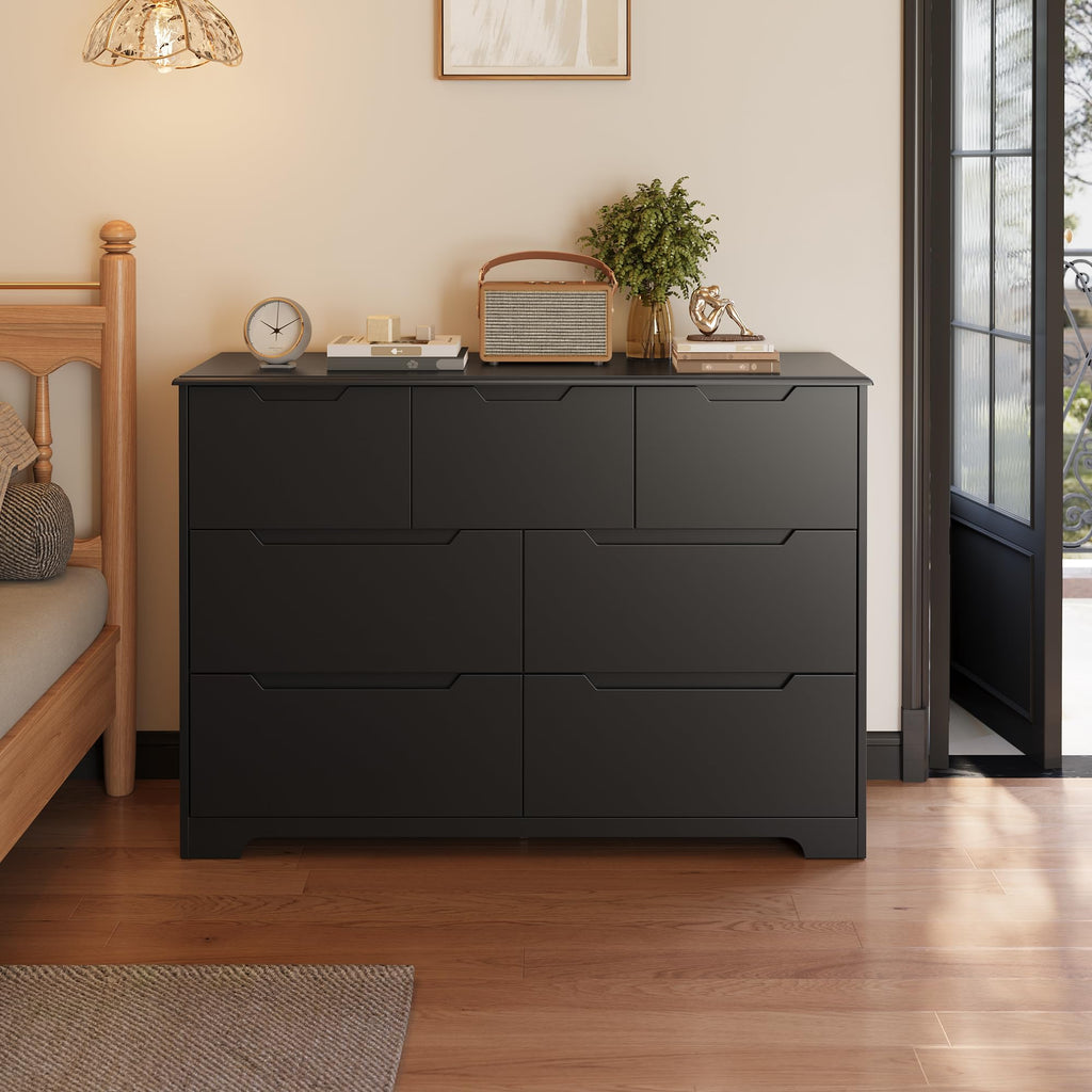 7 Drawer Dresser, 48" Wide Wood Dresser, Black