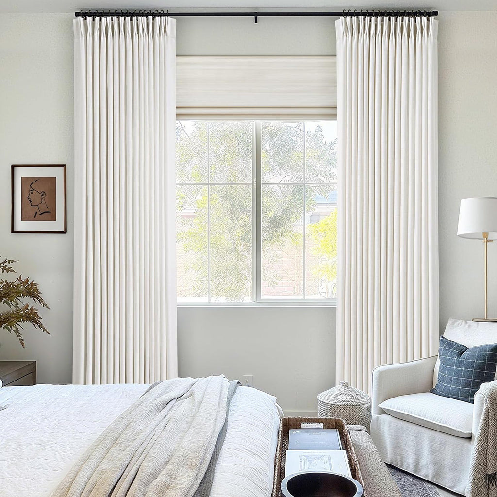 Memory Trained Pinch Pleated Linen Curtains with Hooks Living Room Semi Sheer Light Filtering Curtains 84 inch Long