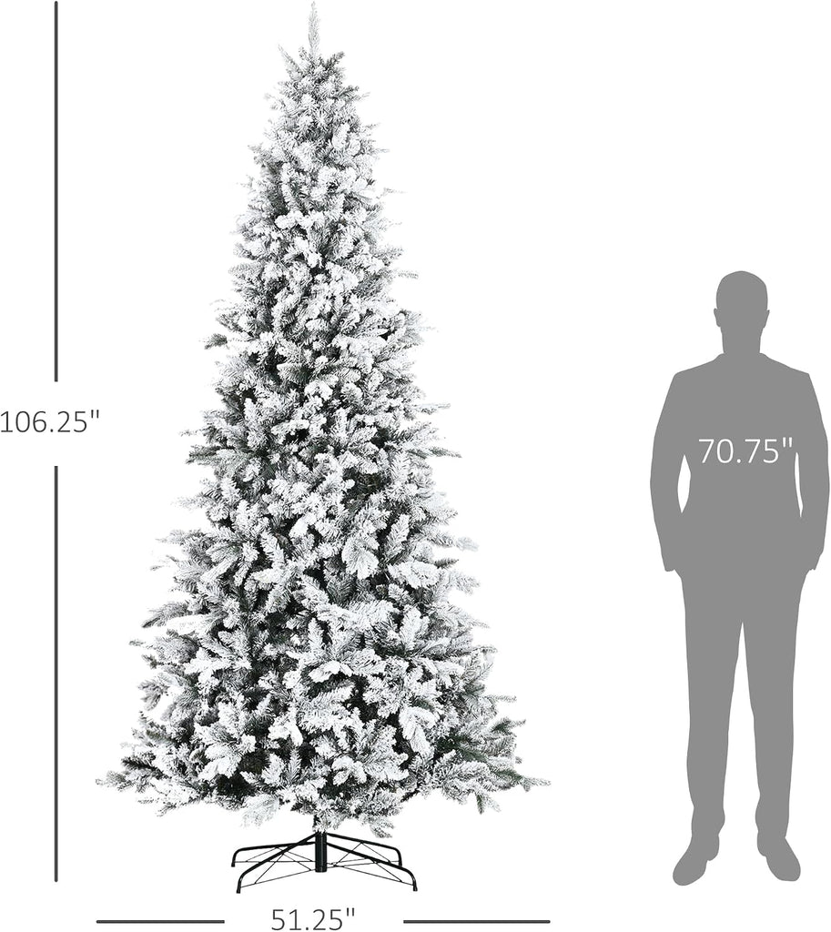 9 Foot Pine Snow Flocked Artificial Christmas Tree Auto Open Green