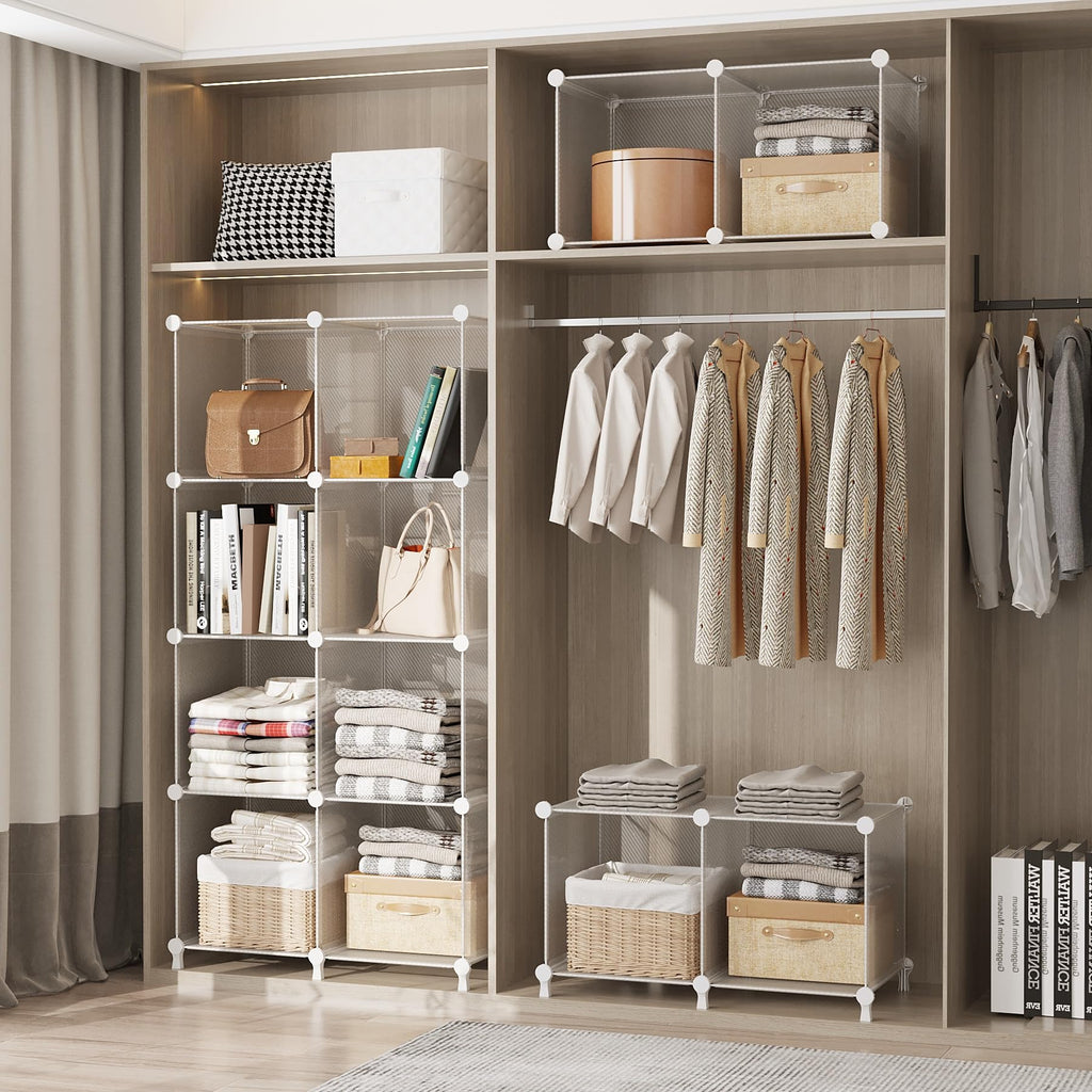 Cube Storage Organizer, 16 Cube Closet Organizers, Clear