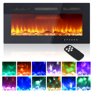 36 Inch Electric Fireplace Insert, Recessed or Wall Mounted