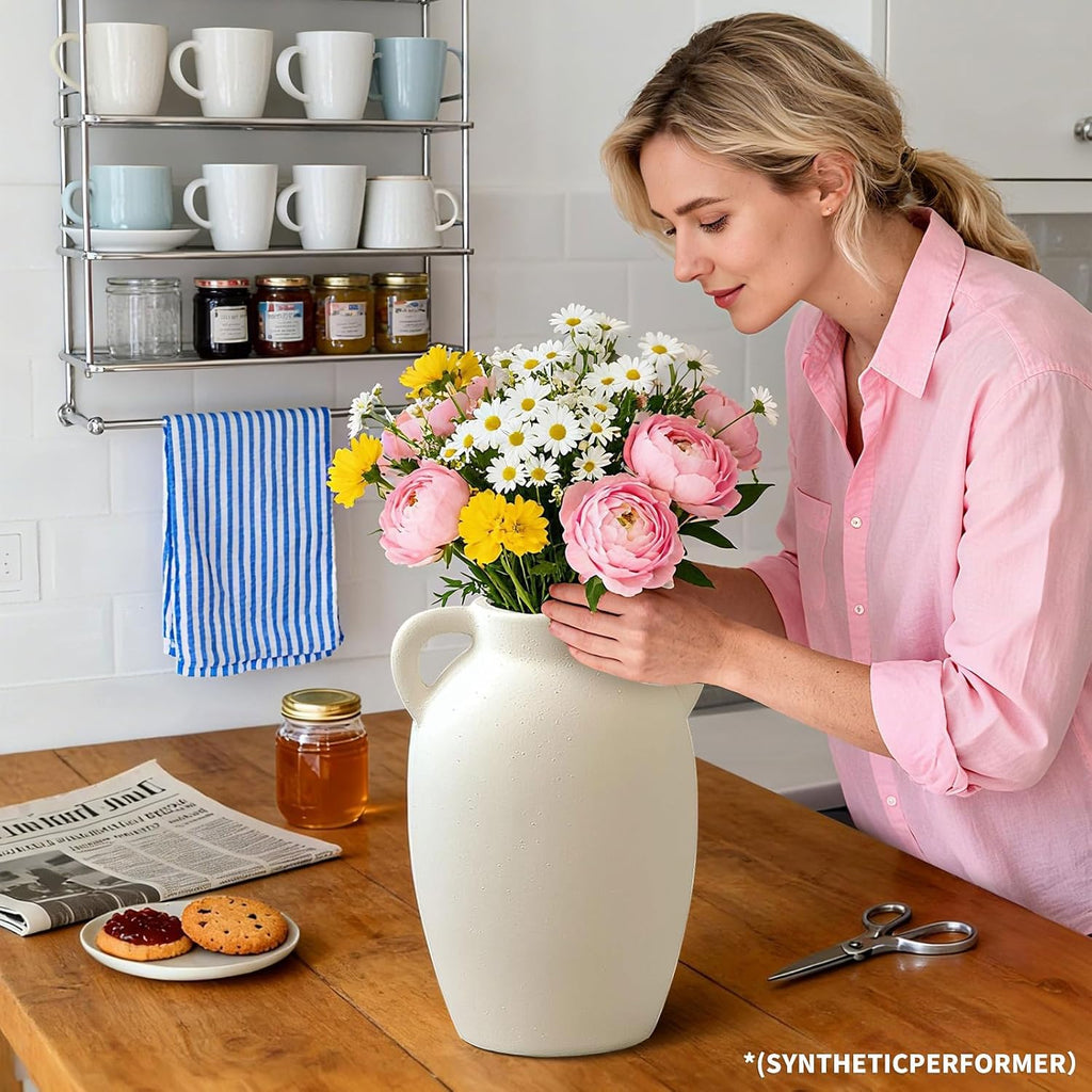 White Ceramic Vase-Boho Decorative Vase,Terracotta Tall Vases Decorative Pottery are Suitable