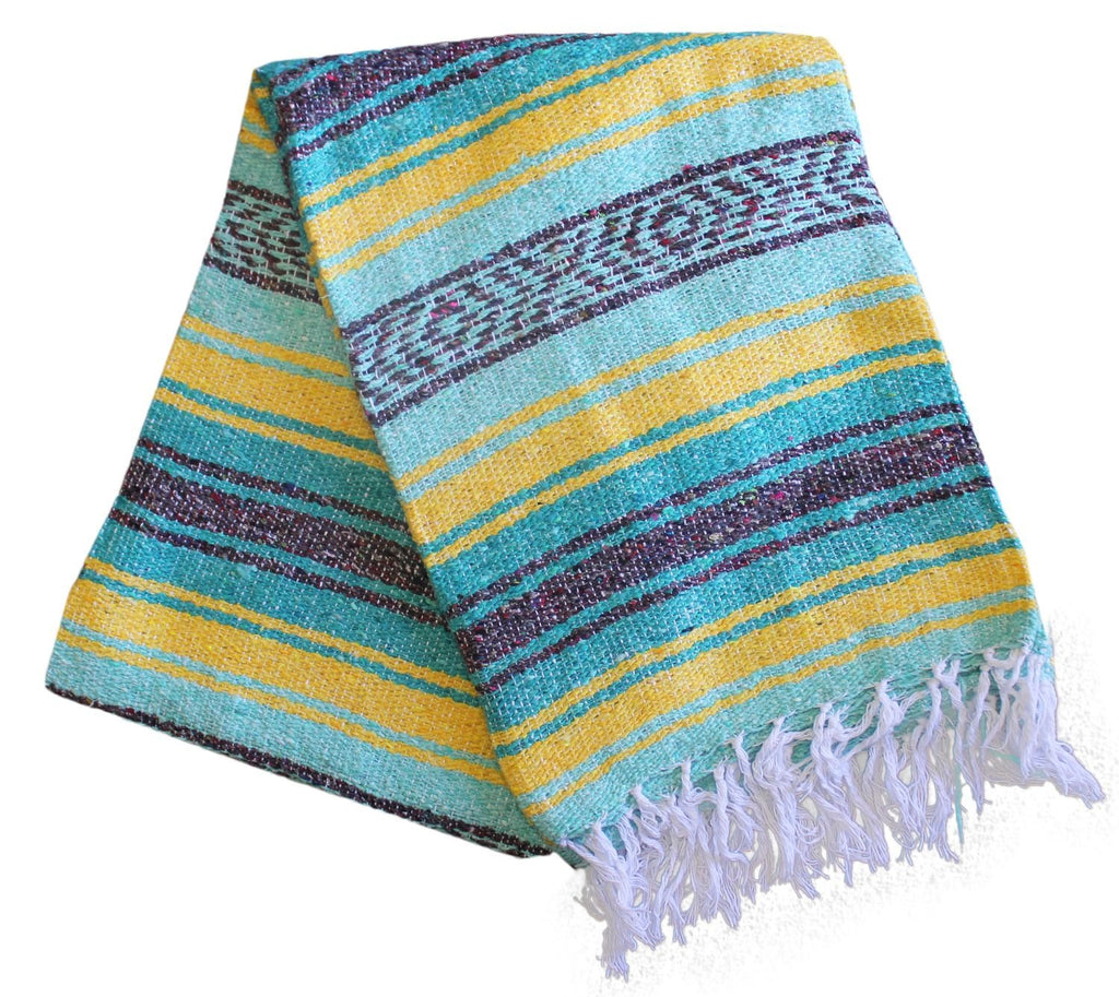 Classic Mexican Blanket, Large Authentic Woven Falsa Throw (70"x50"), Artisan Southwest Décor for Beach, Yoga