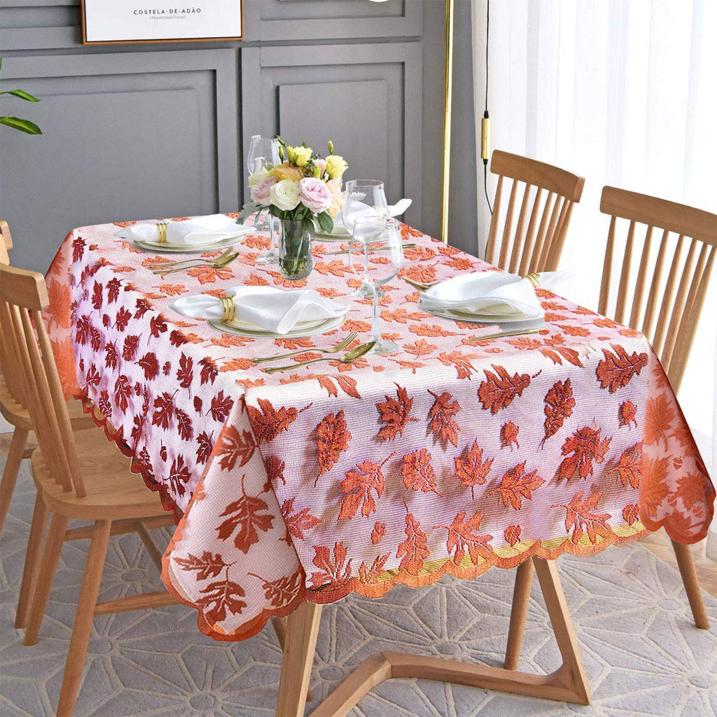 Thanksgiving Tablecloth 60 × 84 Inch for 6-8 Seats Maples Leaves Lace