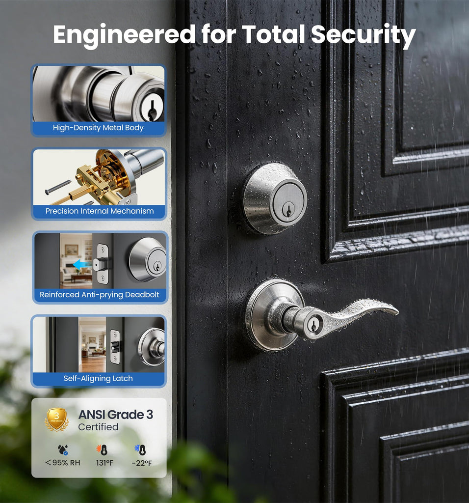 Keyed Alike Exterior Door Handle Lock Set with Deadbolt, Satin Nickel