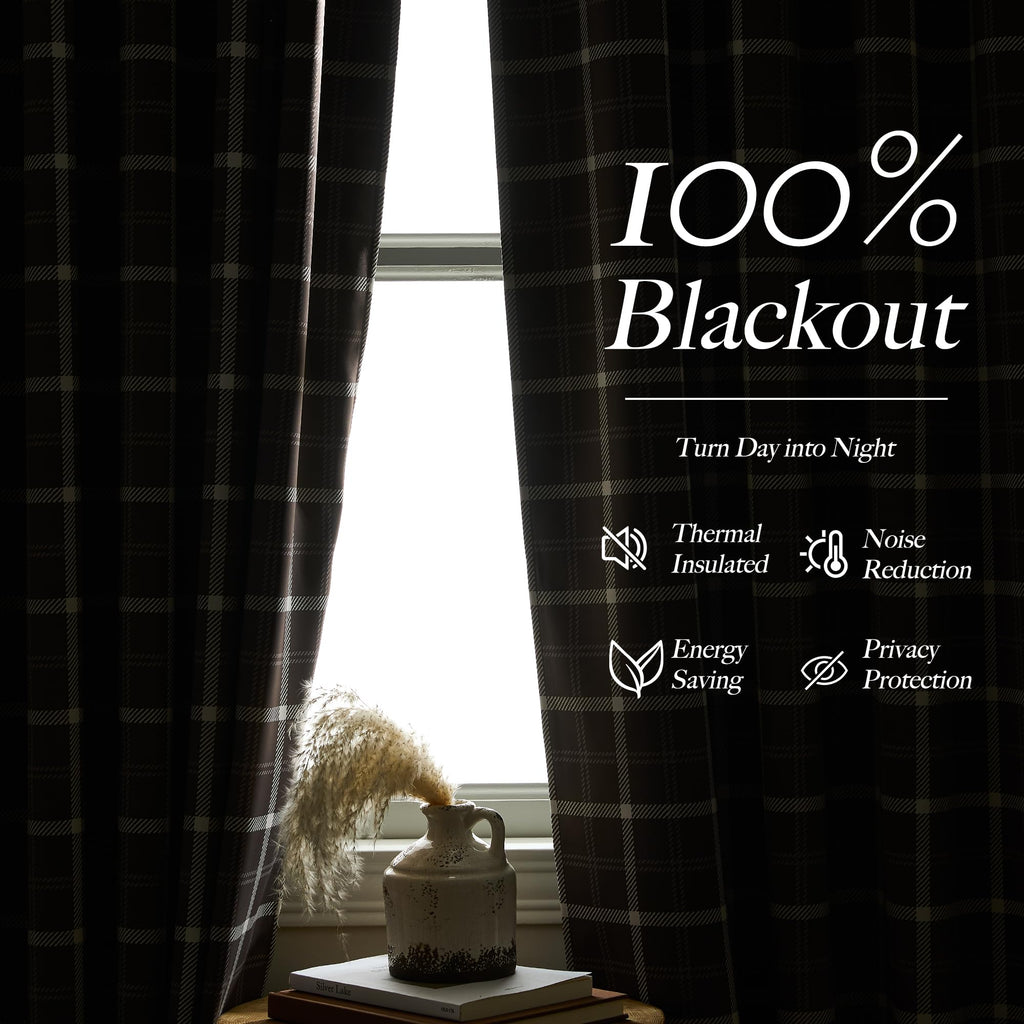 Autumn Plaid 100% Blackout Buffalo Check Window Curtains