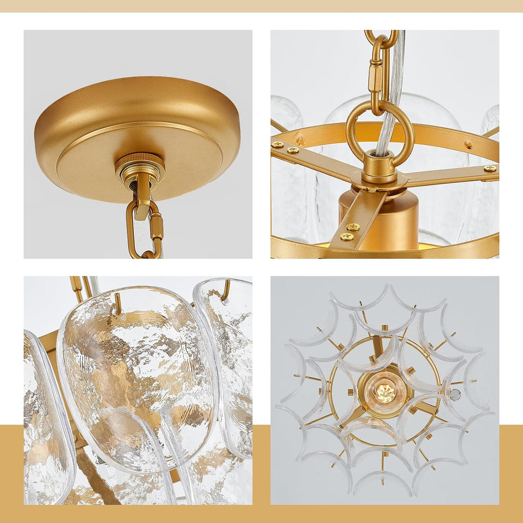 1-Light Modern Glass Pendant Light Gold Finish, Vintage Pendant Chandelier for Entryway, Unique Hanging Light Fixture