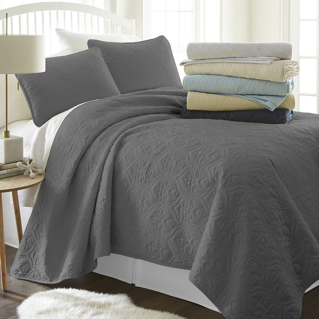 Quilt Coverlet Set All Season Microfiber Contemporary Ultra Soft Bedding in Damask Stitch - Damask Stitch