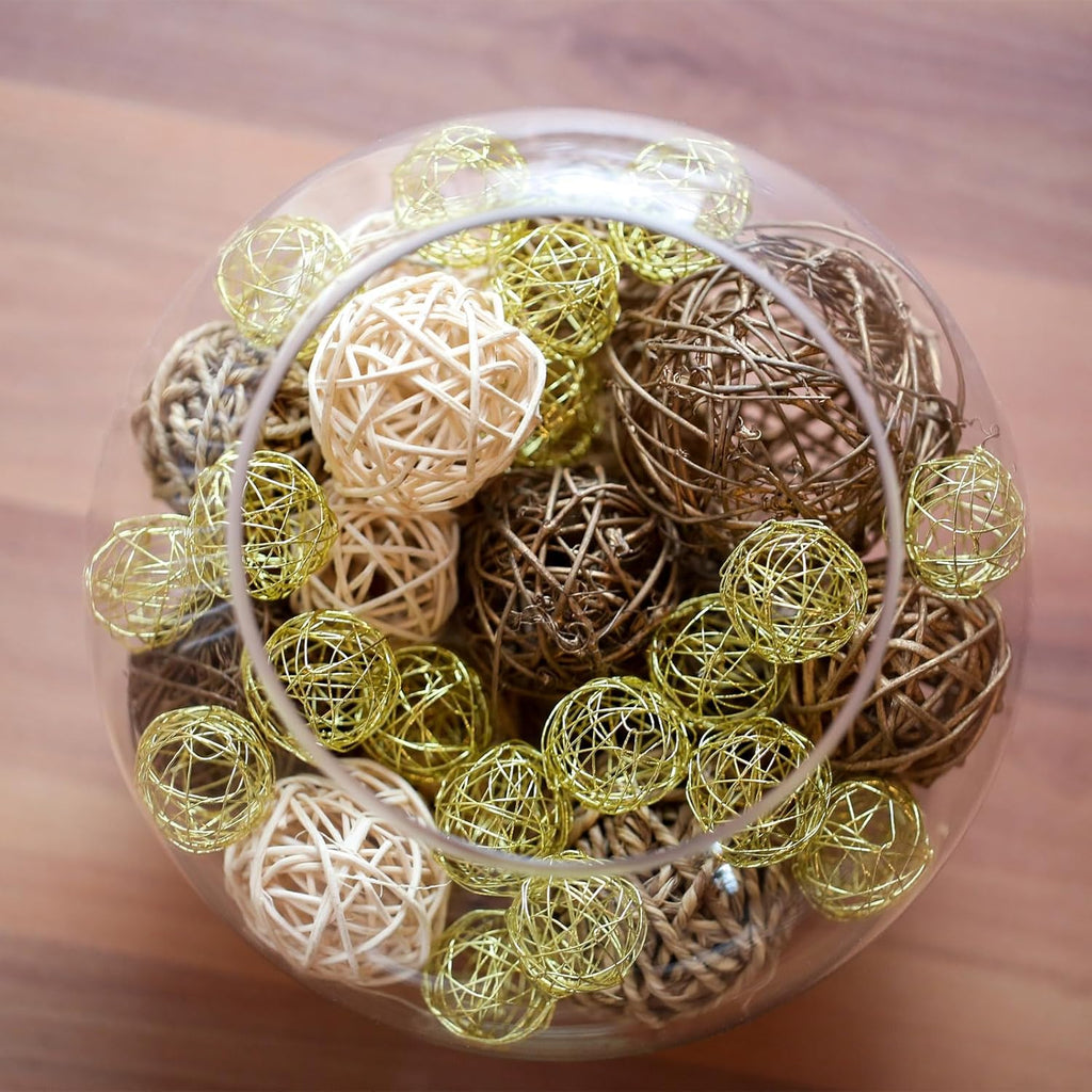 Wicker Rattan Balls, 2inch Wood Decorative Balls Vase Fillers for Centerpiece Bowl Orbs Fillers Tree Wedding - Set of 15