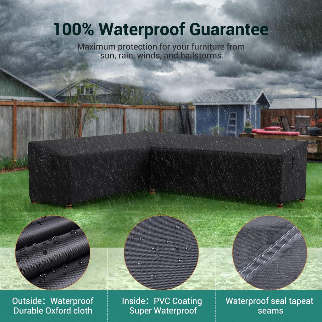 L-Shaped Patio Sectional Sofa Cover, Waterproof Outdoor Sectional Cover, Heavy Duty Garden Furniture Cover with Air