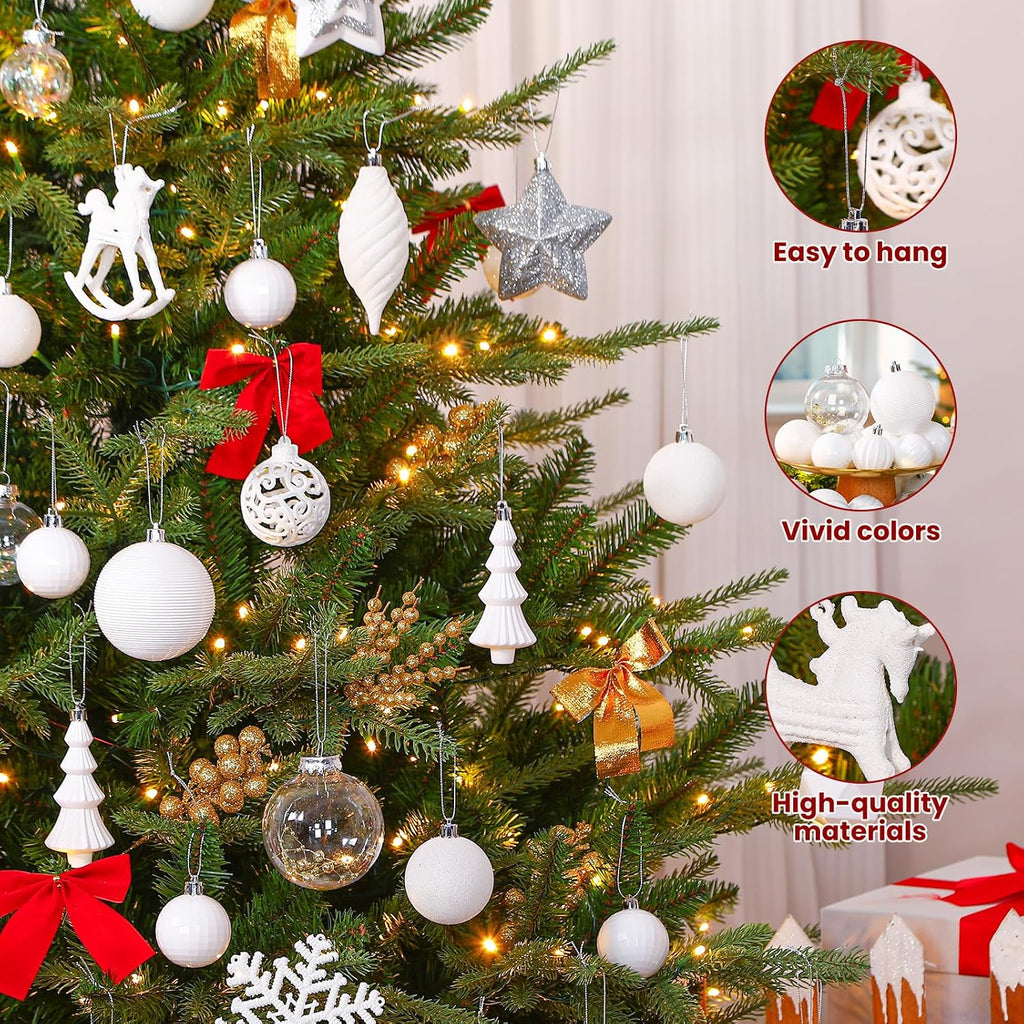 Christmas Tree Decorations Ornaments Set, Shatterproof Plastic Baubles Decorative Balls Decor Holiday Wedding - Set of 100