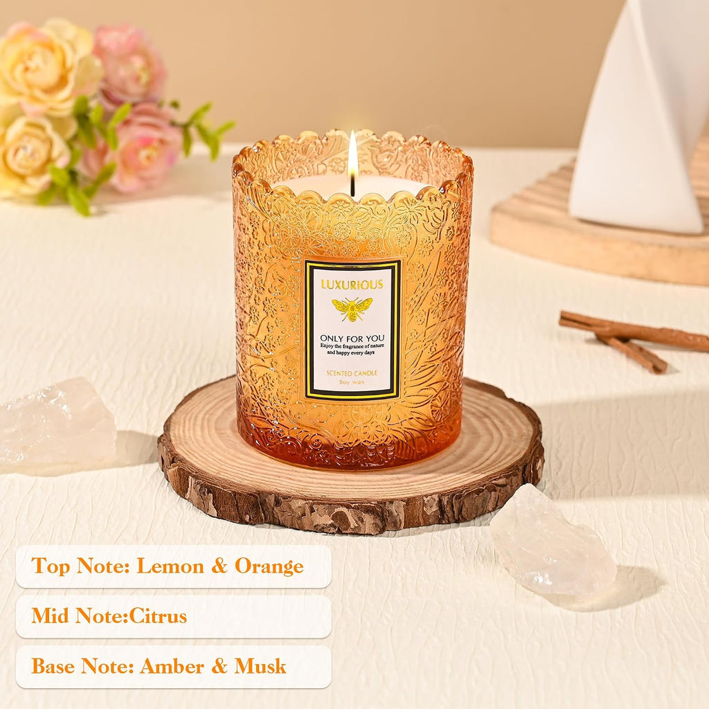 Amber Scented Candle, Candles Scented, Candles Gifts for Women & Men, Luxury Glass Jar Candle, Natural Soy Candle, 40 - Set of 7
