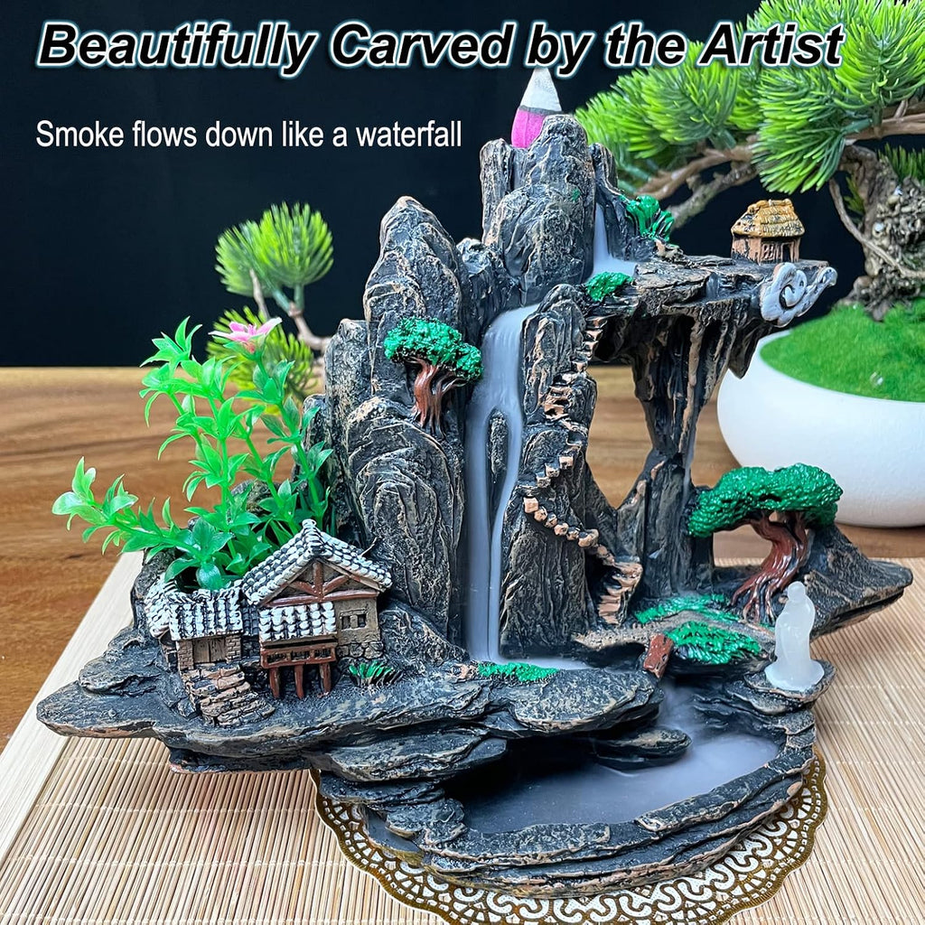 Mountain Waterfall Incense Burner,Backfall Incense Holder River, Incense Falls Meditation Decor for Room with Upgrade - Set of 100