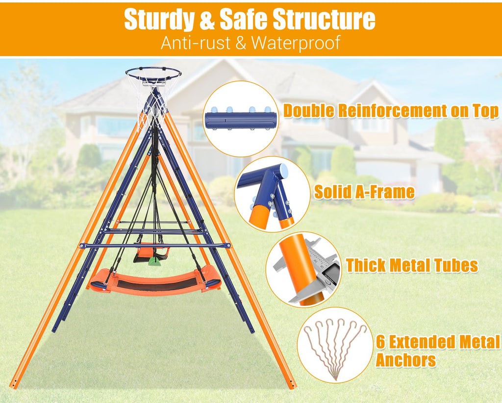 Swing Sets for Backyard 700 lb - 6 in 1 Playground Sets with 3 Swings Seats