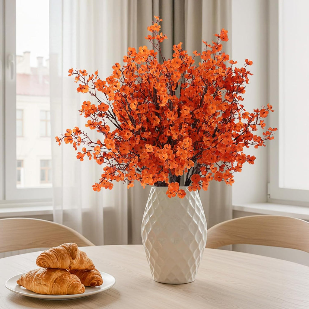 Artificial Fall Flowers Real Touch Babys Breath Fake Orange Flowers - Set of 8