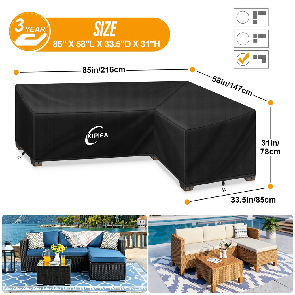 Patio L-Shaped Sectional Sofa Cover, 420D Heavy-Duty Oxford Fabric Outdoor Sectional Cover with 6 Windproof Buckles